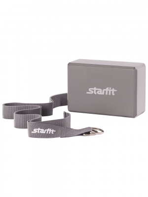 Комплект из блока и ремня для йоги FA-104, серый