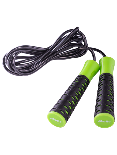 Скакалка RP-103 ПВХ, с нескользящей ручкой, черная/зеленая, 3,05 м