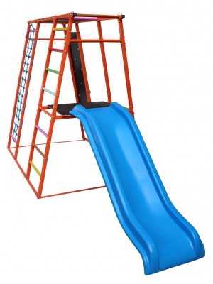 Уличный детский спортивный комплекс "Богатырь" с синей пластиковой горкой